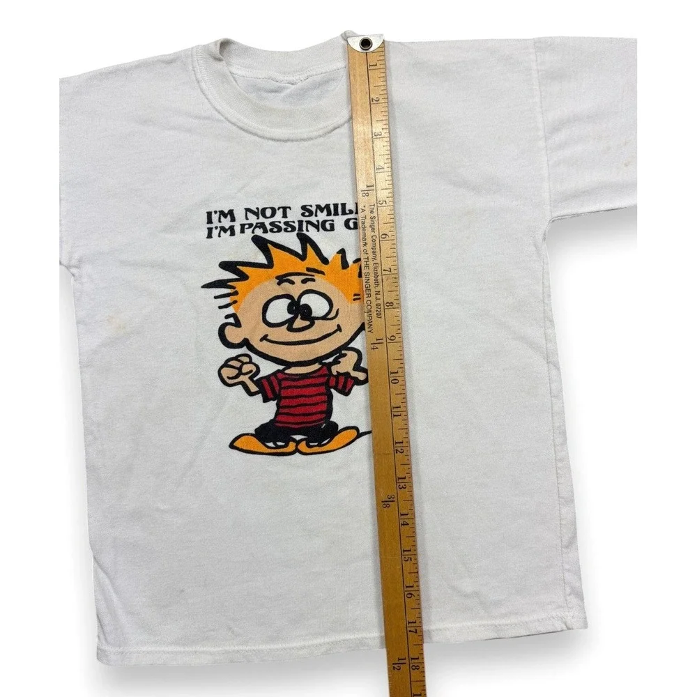 Vintage 90s‎ Calvin Hobbes T Shirt Boys Kids S White Passing Gas Funny Tee USA
